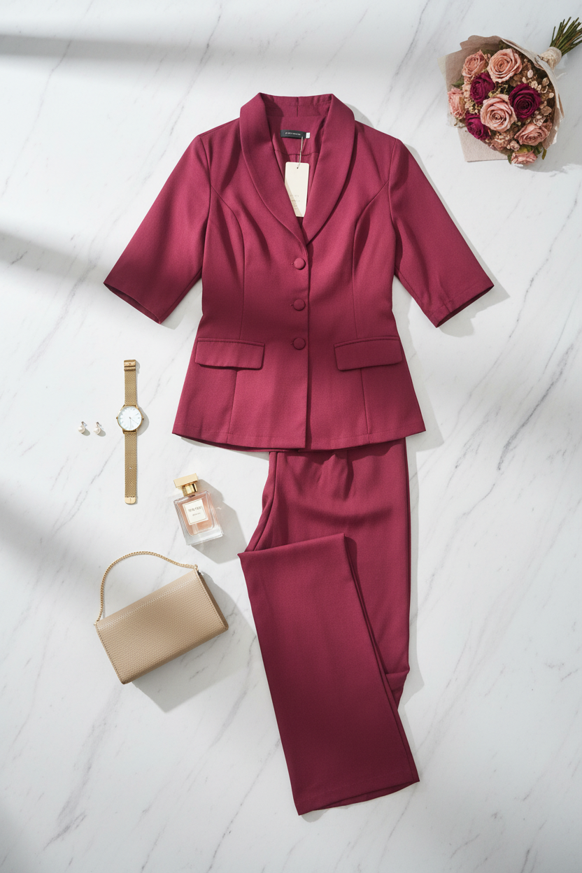 The Ira Maroon Blazer Set