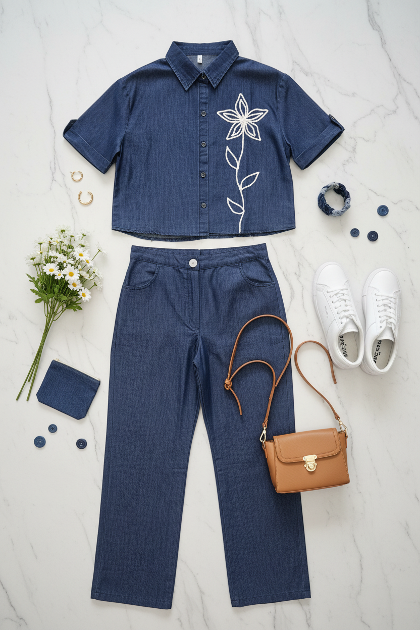 Reya Denim Blue Co ord set
