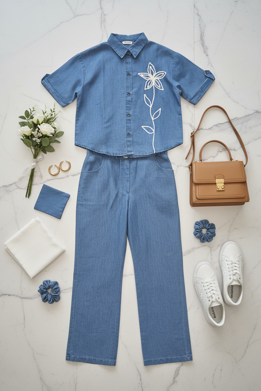 Reya Denim Light Blue Co ord set