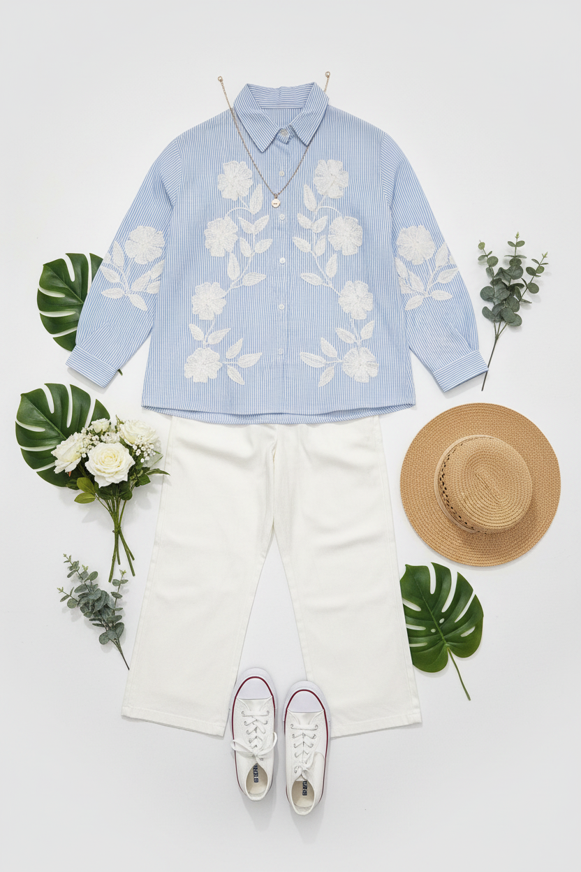 The Classic Blue Stripes Shirt with White Bottom