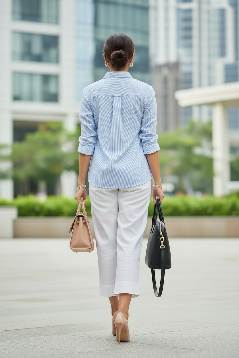 The Classic Blue Stripes Shirt with White Bottom