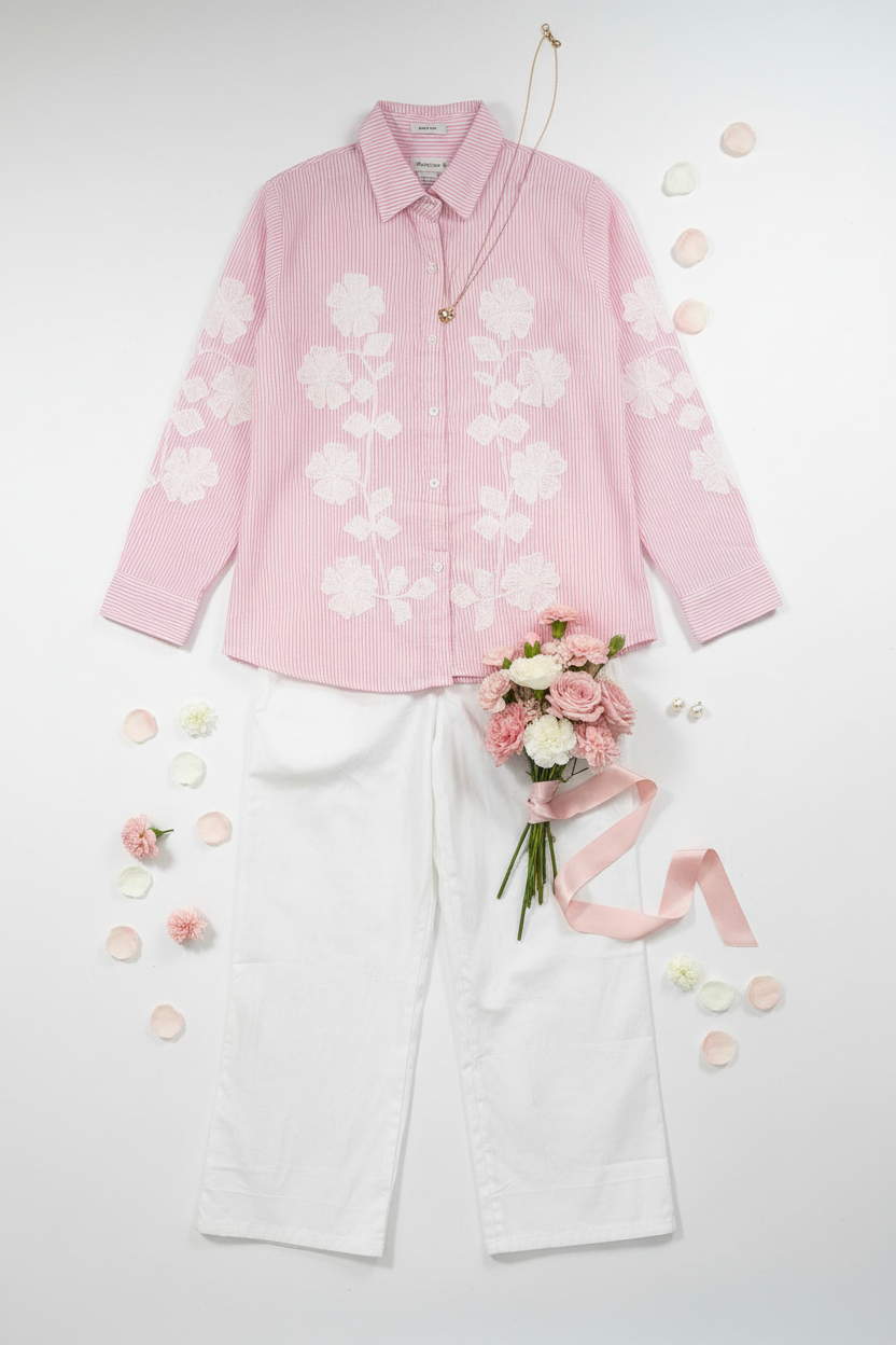 The Classic Pink Stripes Shirt with White Bottom
