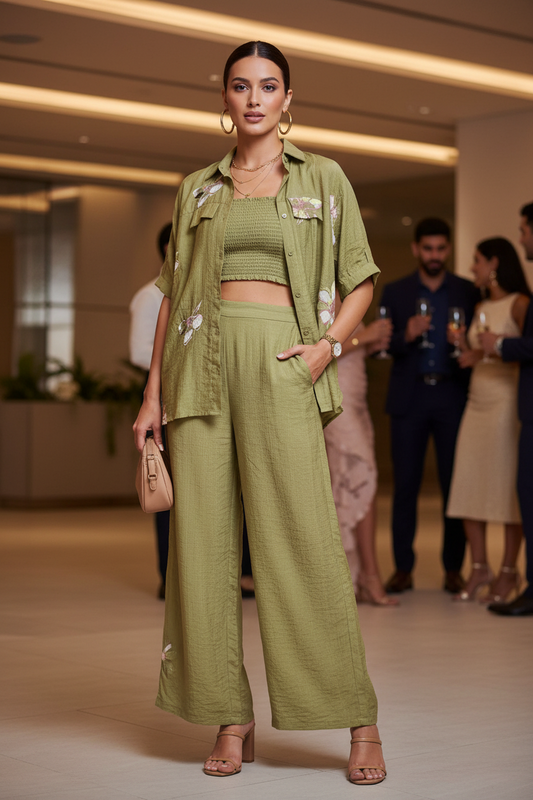 The Casual Chic Green 3 Pc Co ordset