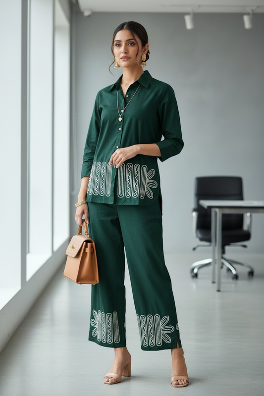 The Vanya Ease Dark Green Co ord Set