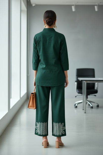 The Vanya Ease Dark Green Co ord Set