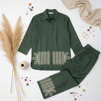 The Vanya Ease Dark Green Co ord Set