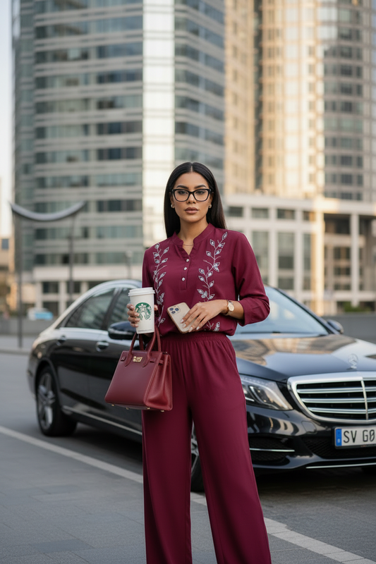 The Elina Grace Co ordset in Maroon
