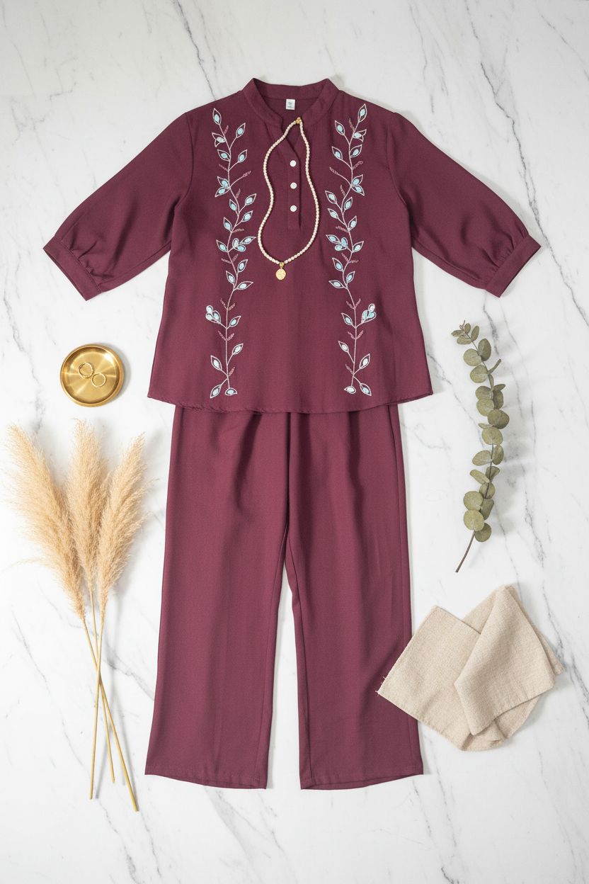 The Elina Grace Co ordset in Maroon