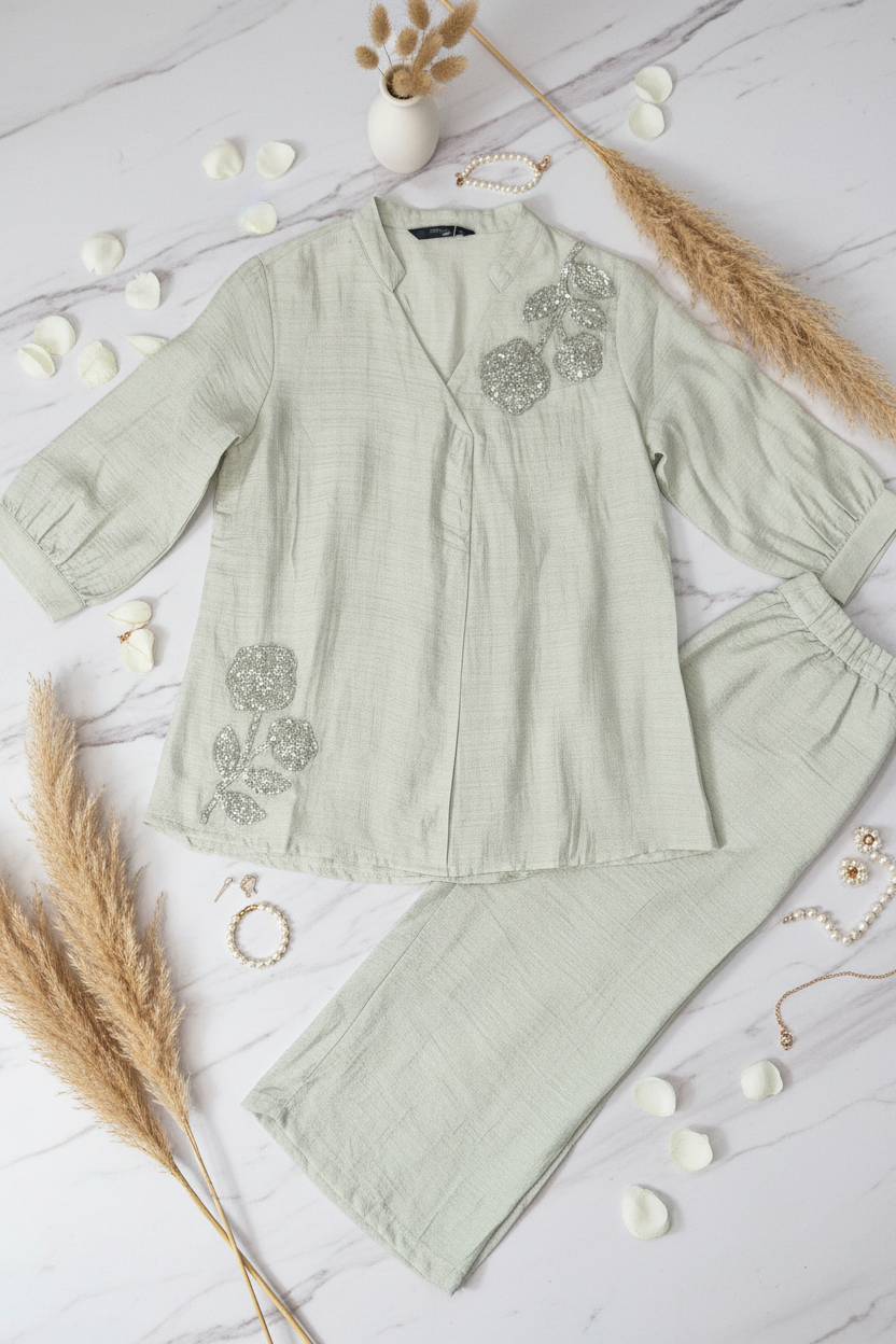 The Pure Ease Co ordset in Pastel Green