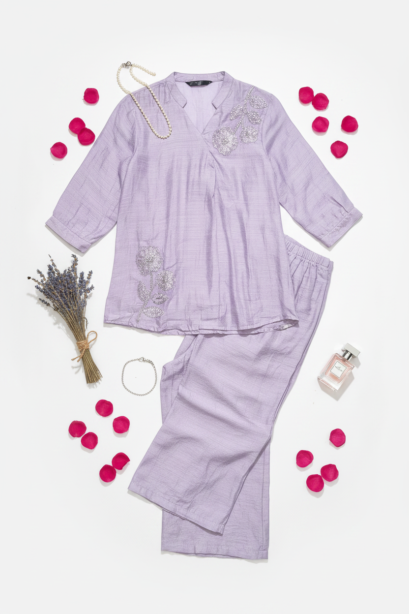 The Pure Ease Co ordset in Pastel Purple