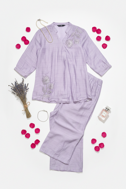 The Pure Ease Co ordset in Pastel Purple