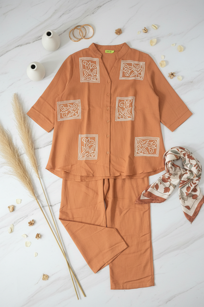 Aarohi Premium Cotton Co ord Set In Orange