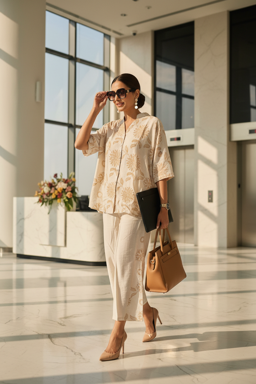 Off White Sanya Executive Floral Pants Co ord Set