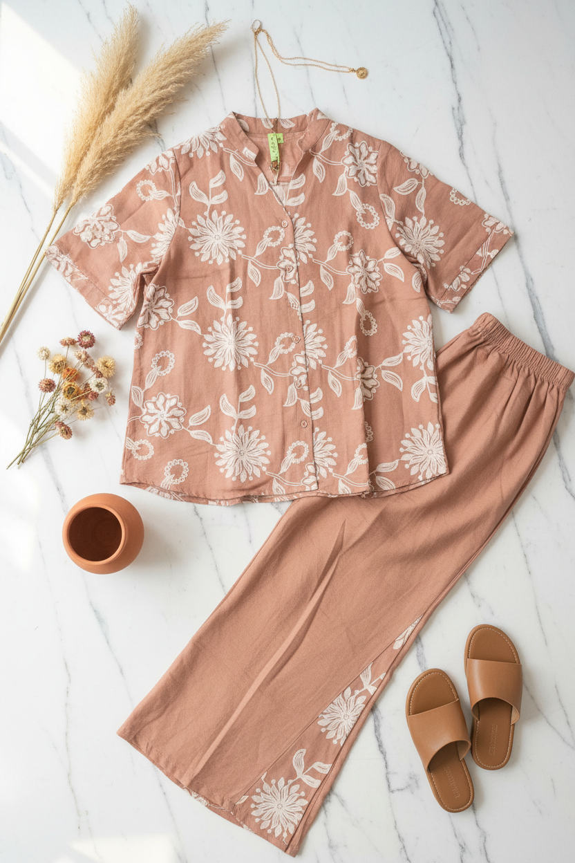 Light Brown Sanya Executive Floral Pants