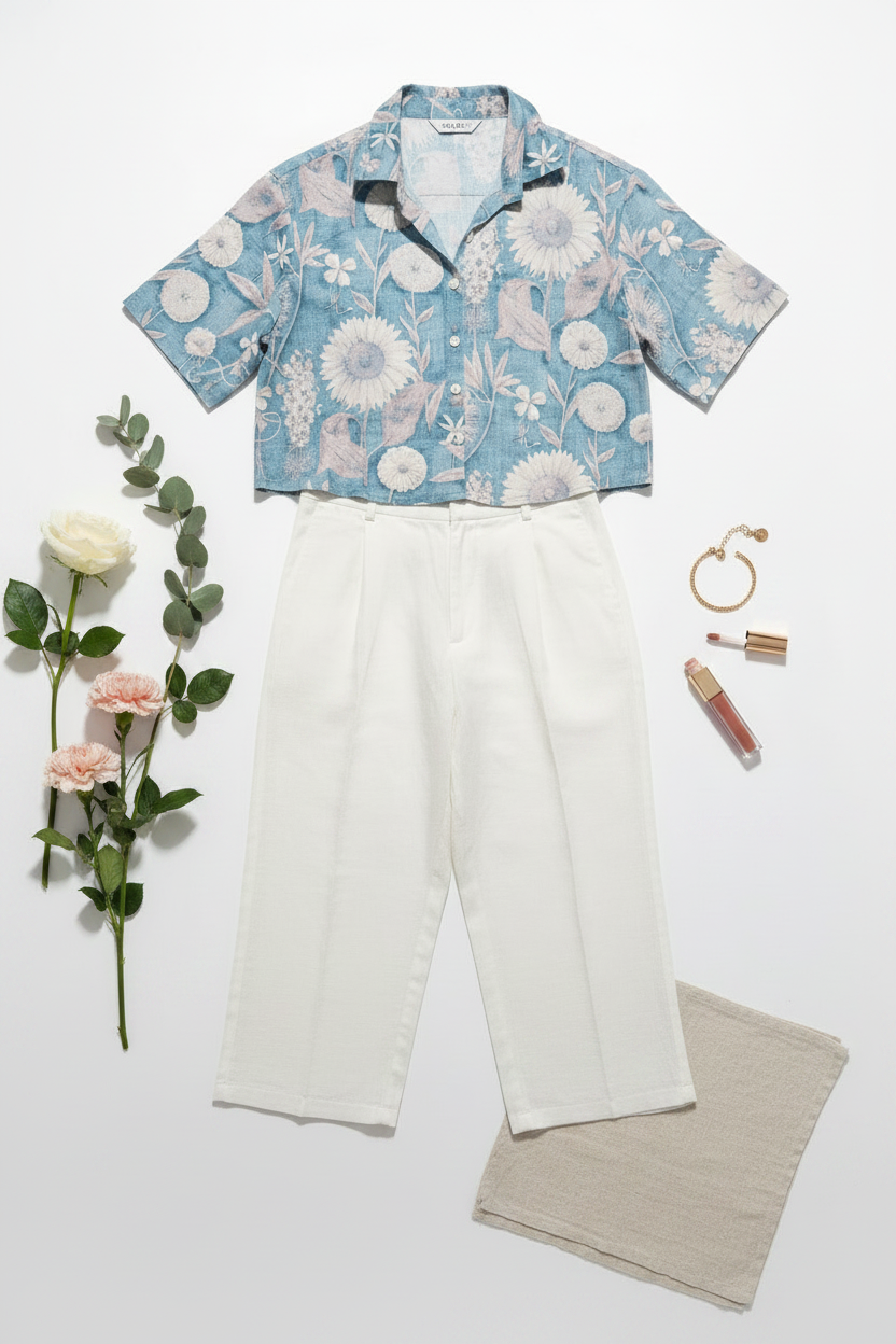 Naira Blue Cotton Linen Set