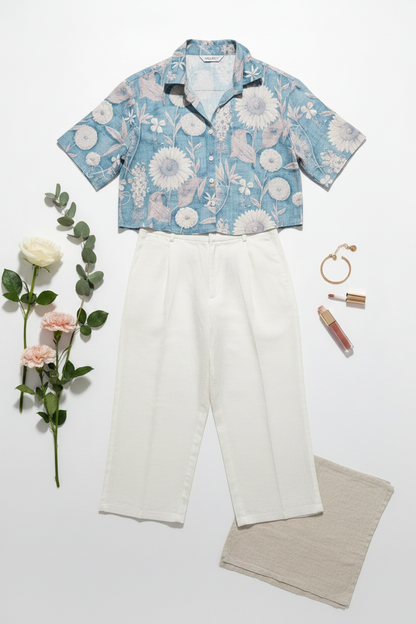 Naira Blue Cotton Linen Set