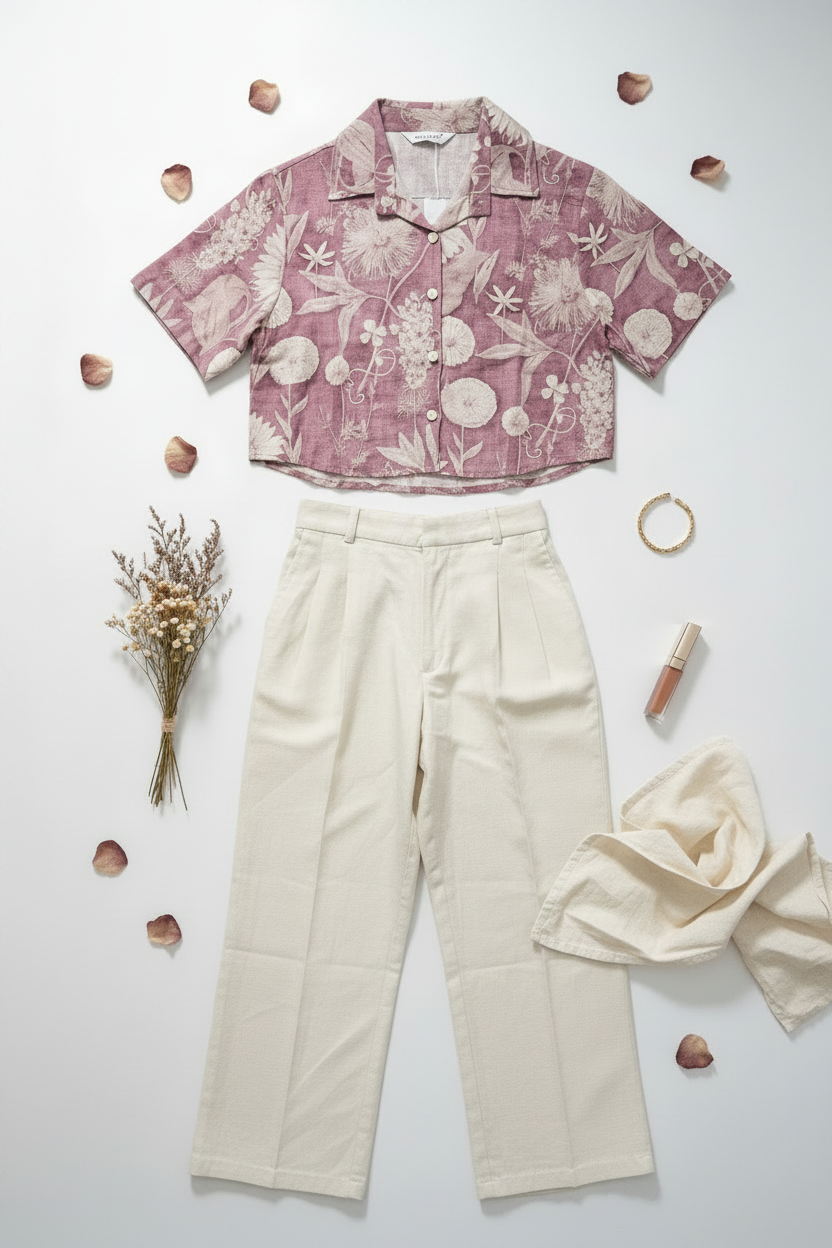 Naira Pink Cotton Linen Set