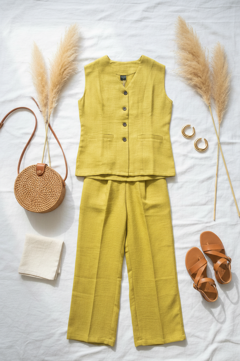 The Myra Vest Yellow Set
