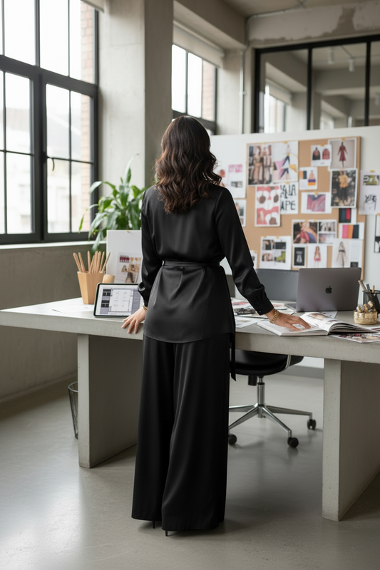 The Zivah Wrap Satin Coords in Black