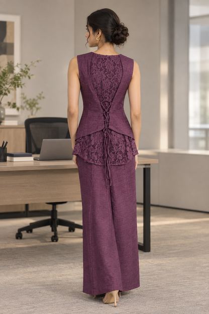 Elara Maroon Lace Set