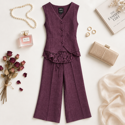 Elara Maroon Lace Set