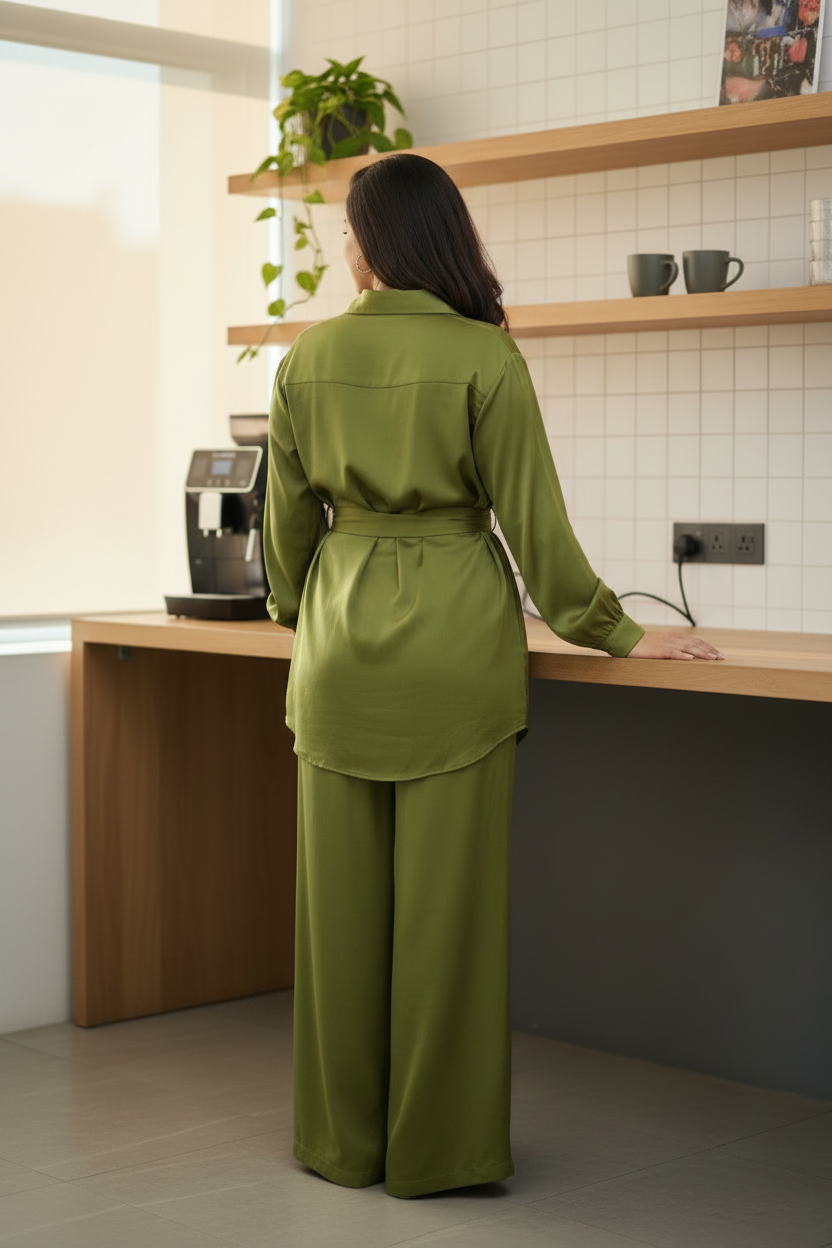 The Zivah Wrap Satin Coords in Green