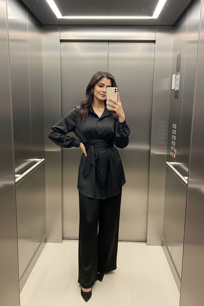 The Zivah Wrap Satin Coords in Black