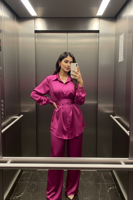 The Zivah Wrap Satin Coords in Pink