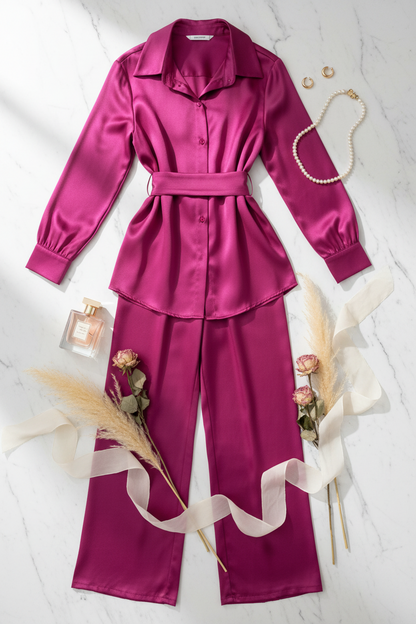 The Zivah Wrap Satin Coords in Pink